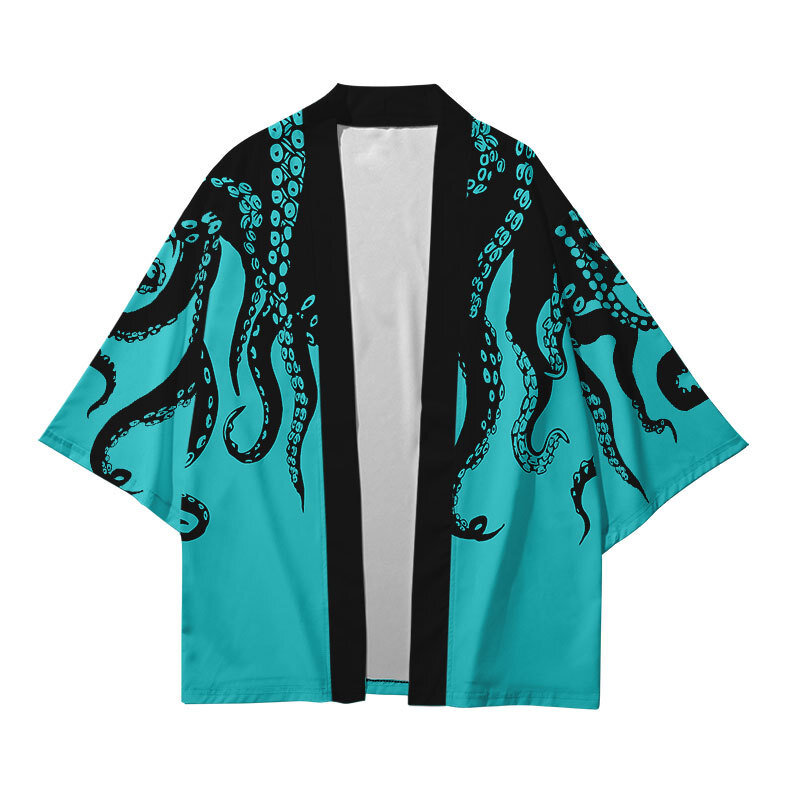 Kimono kardigan pakaian jalanan Jepang Motif gurita ukuran Plus baru kaus atasan Cosplay Kimono Harajuku Haori Pria Wanita Yukata longgar