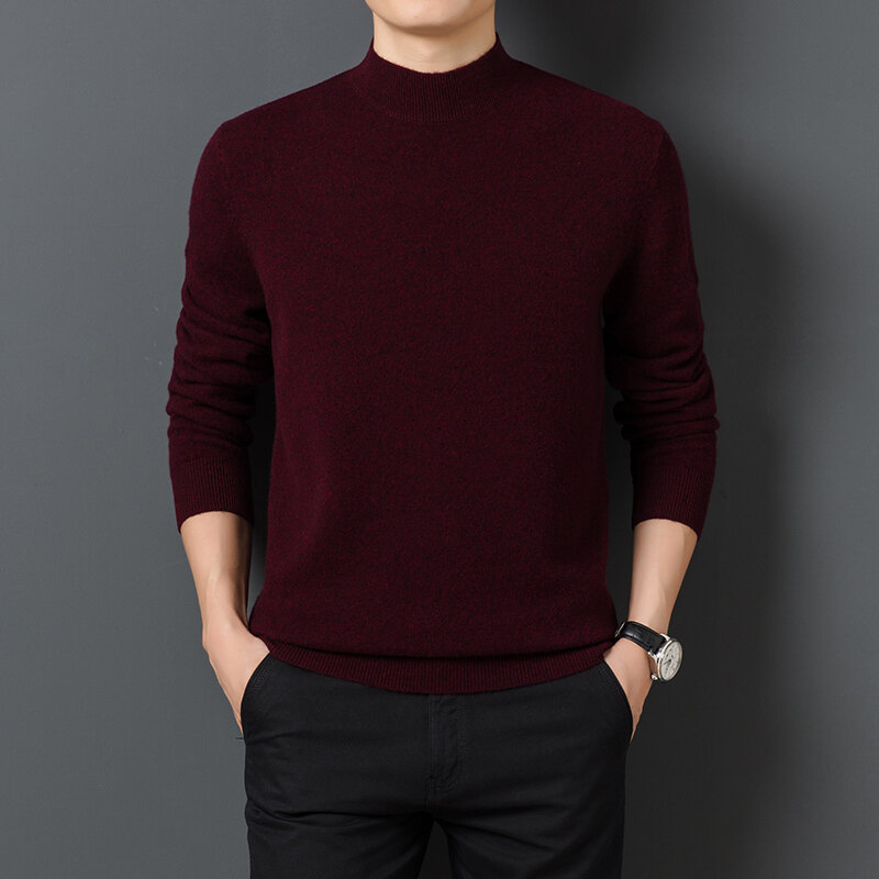 Men's Sweater Solid Color Warm Comfortable Long Sleeved Pullover  Mock Neck Sweater