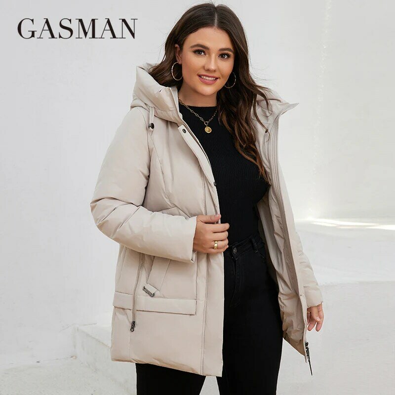 GASMAM-parka larga con capucha para mujer, abrigo largo clásico con cremallera y bolsillo, chaqueta holgada de talla grande, invierno, 82209