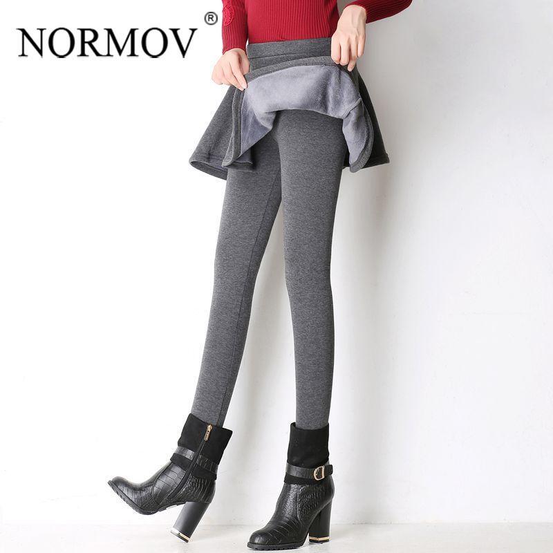 NORMOV-pantimedias elásticas gruesas para mujer, Leggings térmicos de dos faldas falsas adelgazantes, pantalones elásticos de cintura alta, Otoño e Invierno
