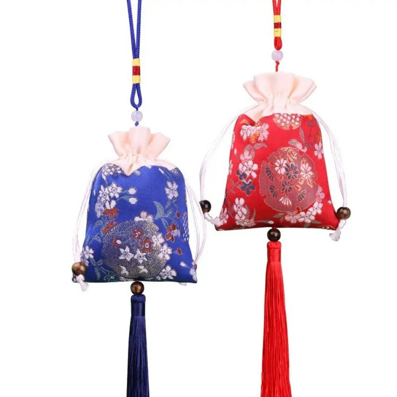 Floral Flower Tassel Drawstring Bag Beaded Large Capacity Chinese Style Sachet Bag Hanfu Decoration Bucket Bag