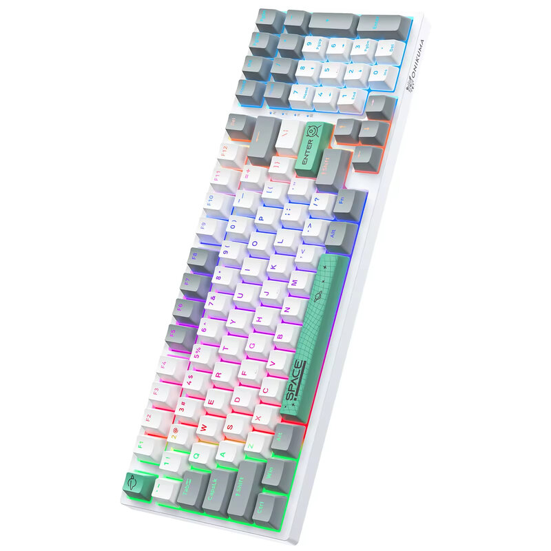 ONIKUMA G38 Keyboard Gaming ergonomis, kabel injeksi warna ganda Keycap LED Keyboard mekanik lampu latar
