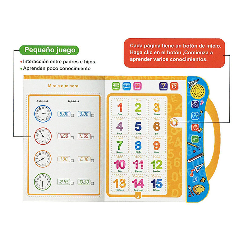 Inglês Espanhol Brinquedos de Aprendizagem de Letras e Palavras para Crianças, ABC Sound Book, Brinquedos Educativos Divertidos para Meninas e Meninos de 3 Anos