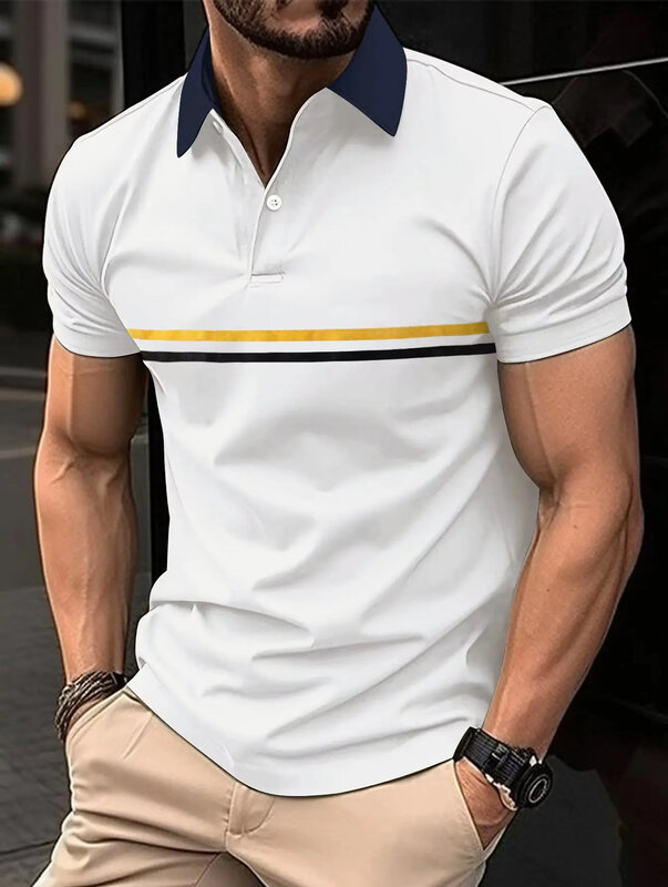 Letnia nowa męska koszulka Polo z krótkim rękawem moda biurowa z kołnierzem jarzębiny koszulka męska oddychająca koszulka Polo męska odzież męska
