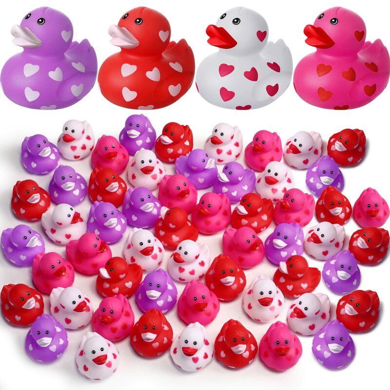 50/100Pcs 2Inch Valentine Rubber Duck Heart Duck Small Tiny Rubber Duck for Pool Bathtub Toy Decor Classroom Prize Exchange Gift