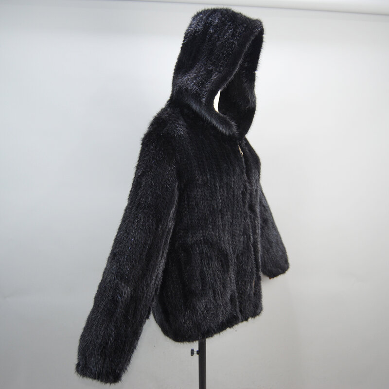 Novo estilo feminino genuíno casaco de pele de vison inverno quente moda casual real casaco de pele senhora quente macio malha pele de vison outwear
