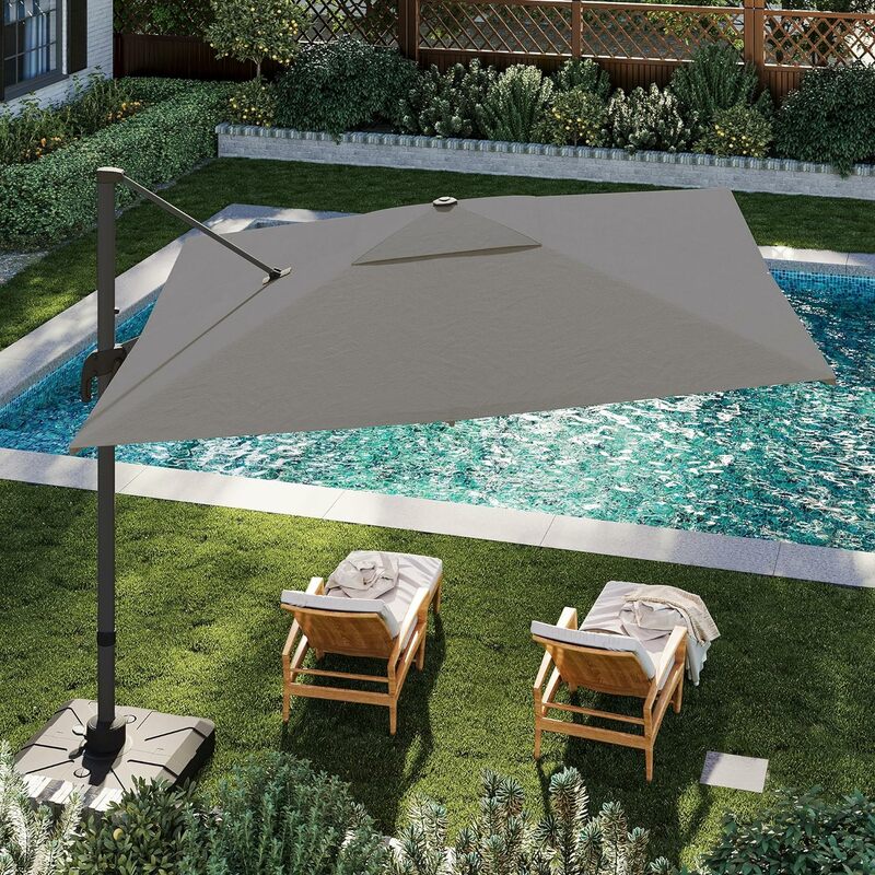 Parasol tarasowy na zewnątrz, 9-stopowy parasol wspornikowy Aluminiowy parasol offsetowy z obrotem o 360 stopni na podwórko, basen, trawnik