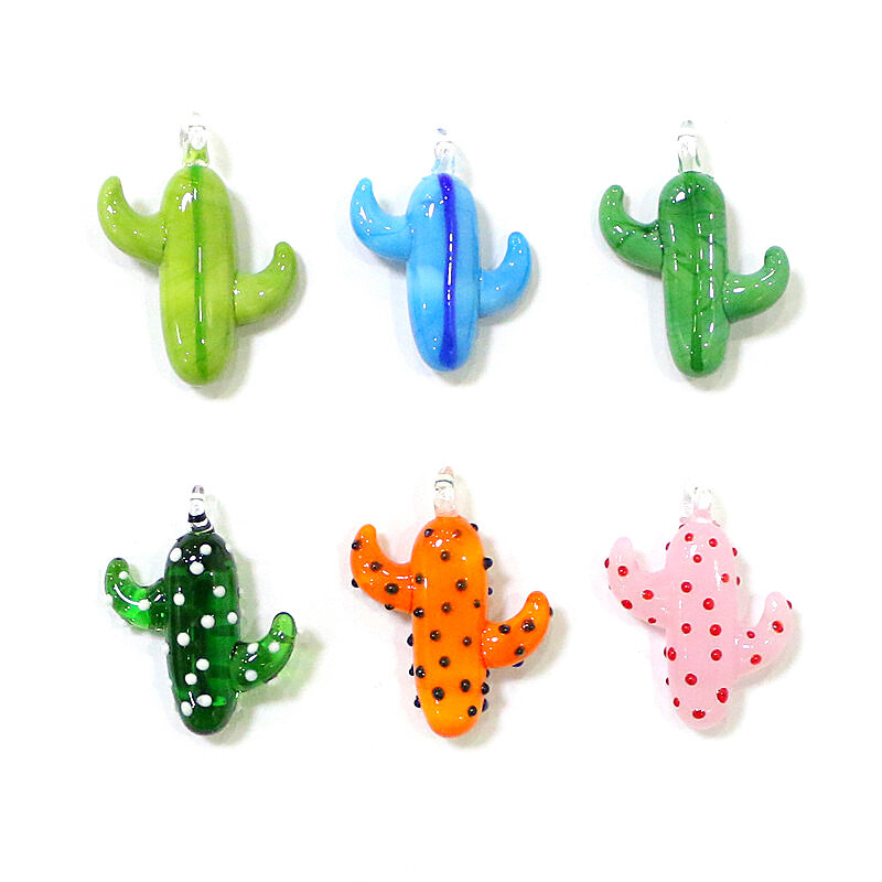 2pcs INS Style Mini Cute Cactus Charm Glass Pendant Rare Plant Ornaments DIY Women's Fashion Jewelry Necklace Making Accessories
