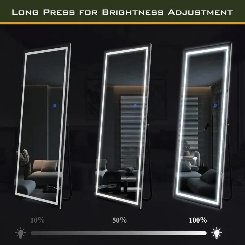 Specchio a figura intera da 63X16 pollici con luci a LED specchi da pavimento a specchio a parete lunghezza completa del corpo argento con stanza di supporto