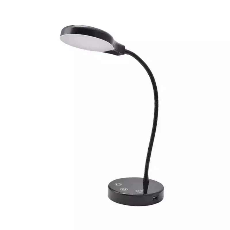 Maways modern dimmable LED desk lamp with USB charging port, black finish, for all ages