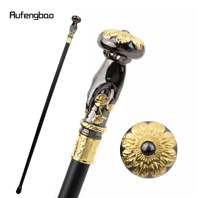 Golden Black Hand Hold Flower Single Joint Walking Stick Decorative Cospaly Fashionable Walking Cane Halloween Crosier 93cm