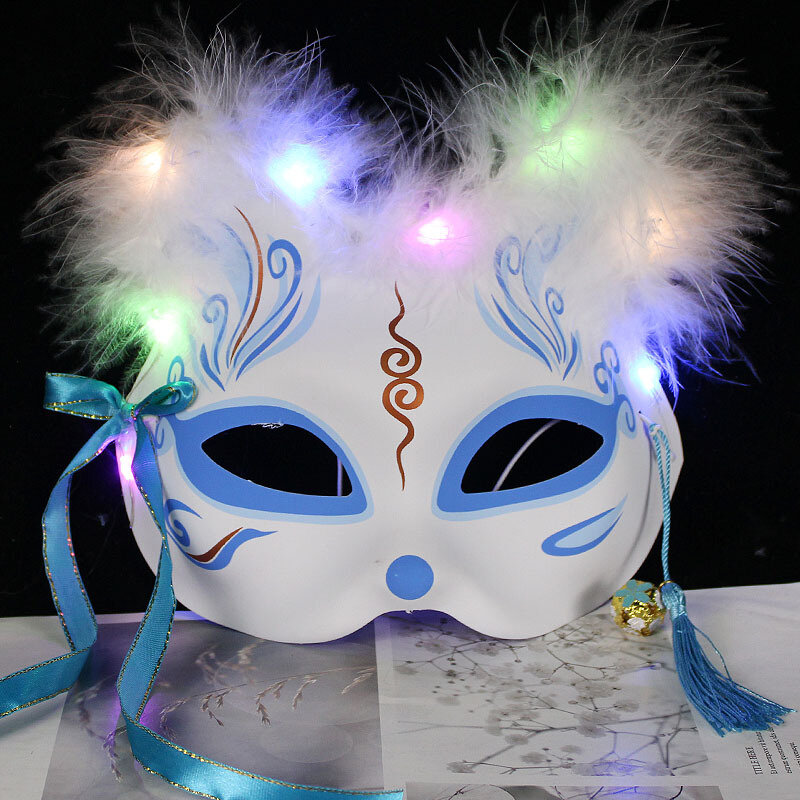 Anime Fuchs Maske hand bemalte Kunststoff Halb gesicht Katze Feder Auge Masken Maskerade Party Cosplay Requisiten Festival Kinder Geschenke Spielzeug