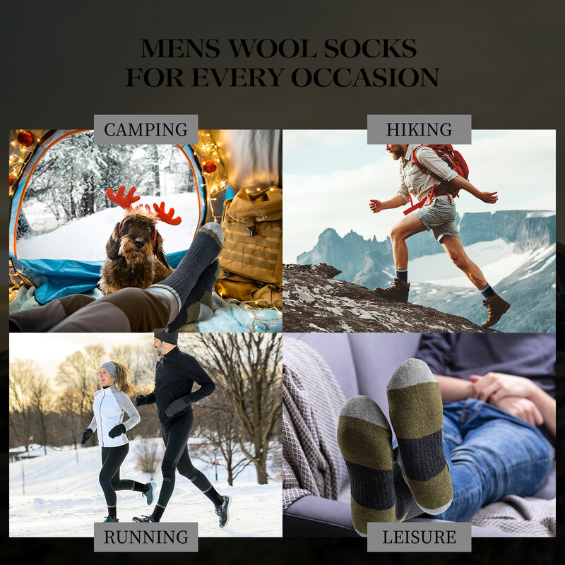 ถุงเท้าขนแกะเมอริโนของผู้ชาย, ถุงเท้าเดินเขาถุงเท้านุ่มอบอุ่นฤดูหนาวลำลองถุงเท้ากันความชื้นสำหรับใส่ในบ้านนอกบ้าน5คู่