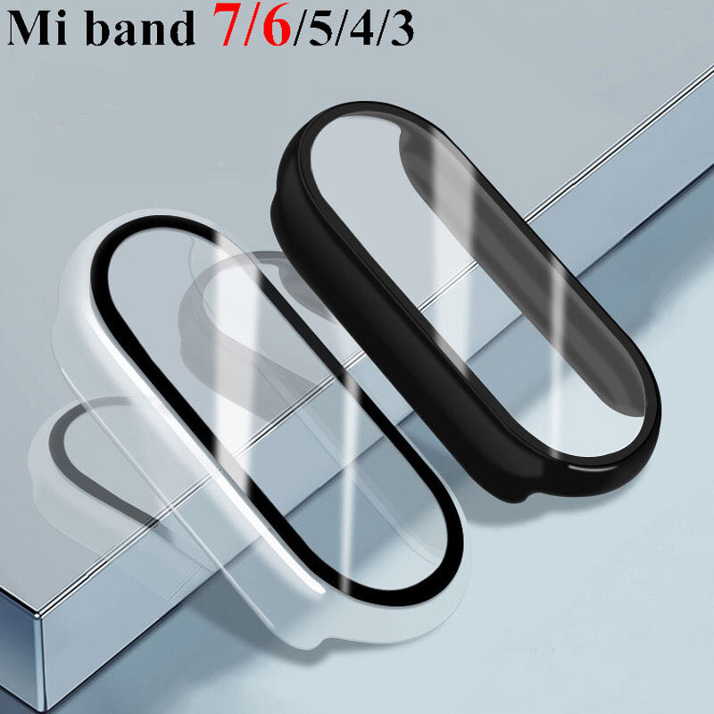 Casing penutup + kaca untuk Xiaomi Mi Band 8 7 6 Aksesori casing + Film penutup pelindung cakupan penuh Miband 7 6 5 4 3 pelindung layar
