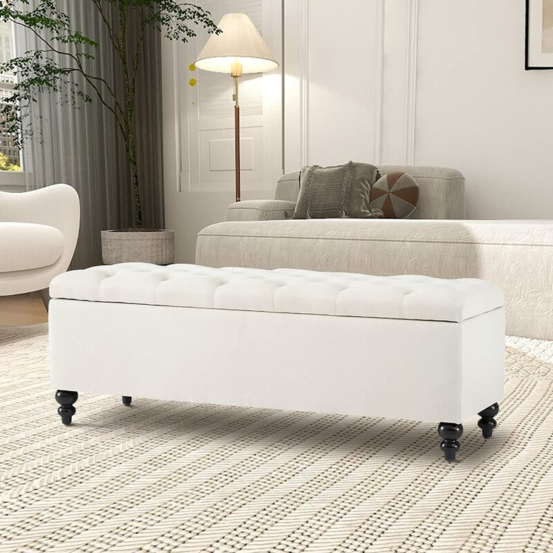 GERICCO 51-inch Storage Ottoman Large Storage Bench Nordic Furniture Upholstered Button-Tufted Ottoman Shoe Bench with Storage