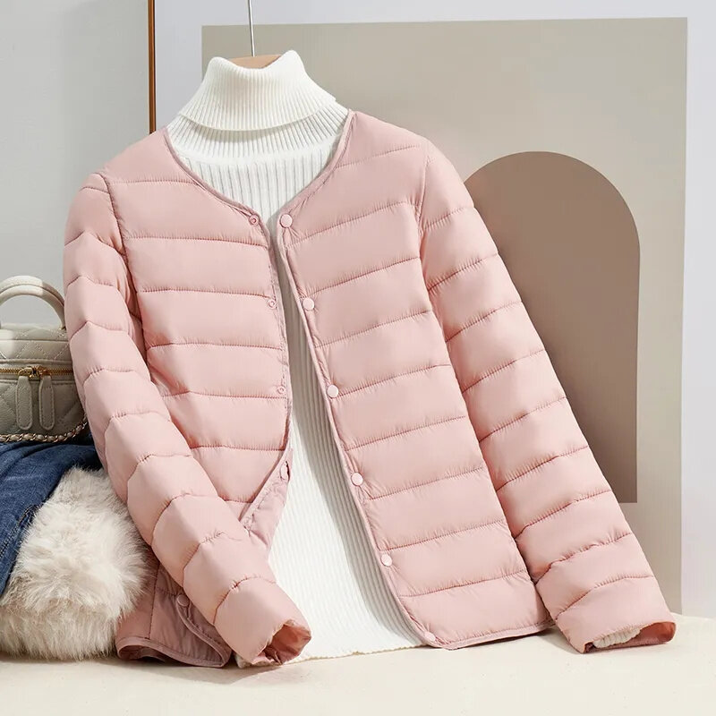 Модная легкая пуховая куртка из хлопка, женское демисезонное пальто, топы, новинка 2024, короткие женские хлопковые куртки, облегающая теплая верхняя одежда