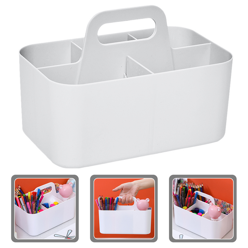 Kotak kuas Makeup portabel Putih, spidol kotak Desktop portabel motif cat air, alat tulis siswa kapasitas besar