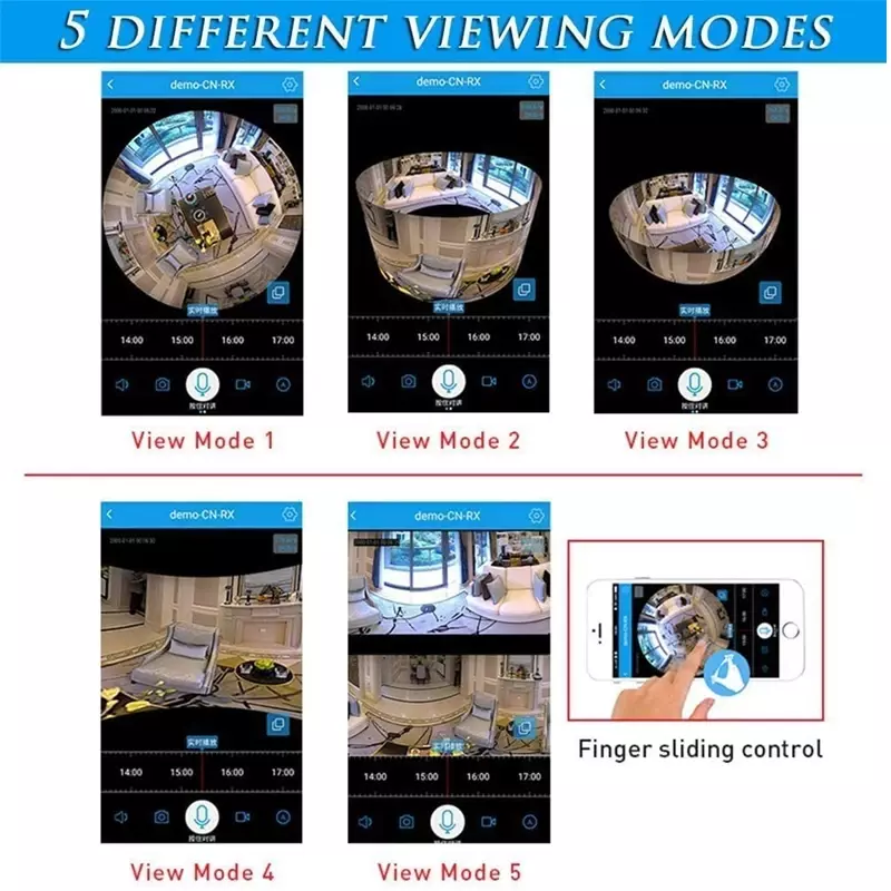 1080p Sicherheits schutz, Smart Ho Panorama Fisheye IP-Kameras mit Nachtsicht, CCTV-Überwachungs kameras, Grad, WLAN