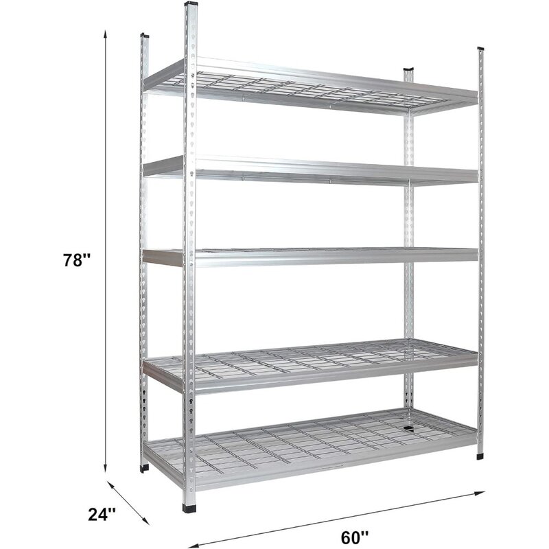 Basics estantería de almacenamiento resistente, poste doble, 5 estantes, aluminio de alta calidad, plateado, 60x24x78 pulgadas