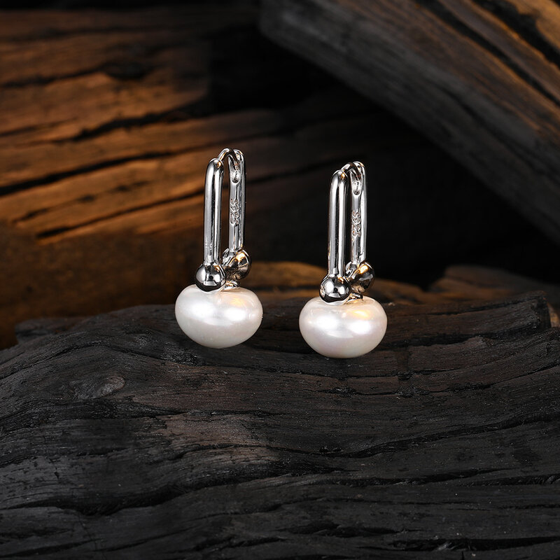 925 srebrne proste damskie kolczyki z perłą Vintage gładka modna biżuteria