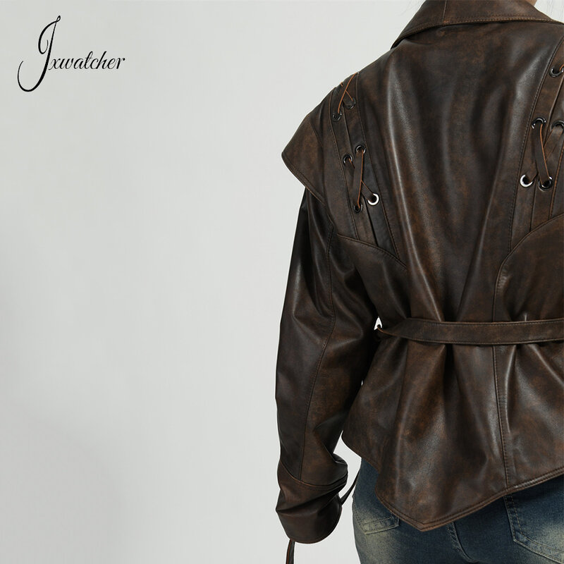 Jxwater-女性用ベルト付き本革ジャケット,女性用シープスキンコート,エレガントで新しいコレクション,秋と春