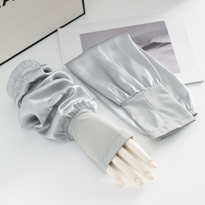 ถุงมือปลอกแขนป้องกันแสงแดดสำหรับผู้หญิงไหมแบบยาวแขนเหนือเข่าระบายอากาศได้ดี UV สำหรับขับขี่ในฤดูร้อน