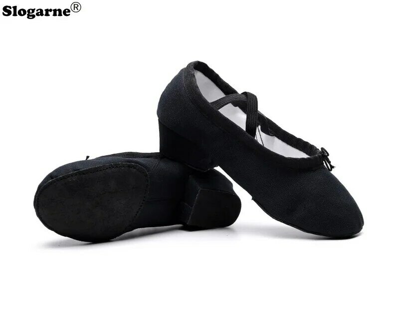 รองเท้าบัลเล่ต์นุ่ม2024สำหรับผู้หญิงรองเท้าฝึกโยคะผ้าใบรองเท้าเต้นรำของเด็ก2ซม. ส้น sepatu kets dansa ผ้าฝ้ายเด็กผู้หญิงบัลเล่ต์