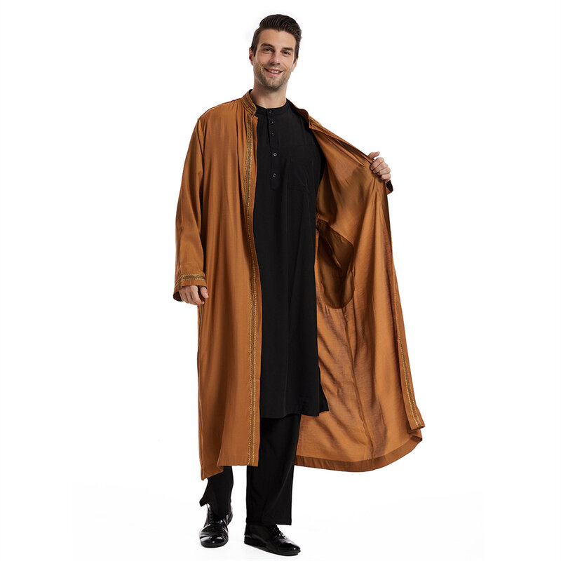 Jubah Ramadan Kaftan jubah terbuka pria mantel kardigan Kimono Arab Saudi Jubba Thobe pakaian tradisional Islam gaun Abaya Muslim