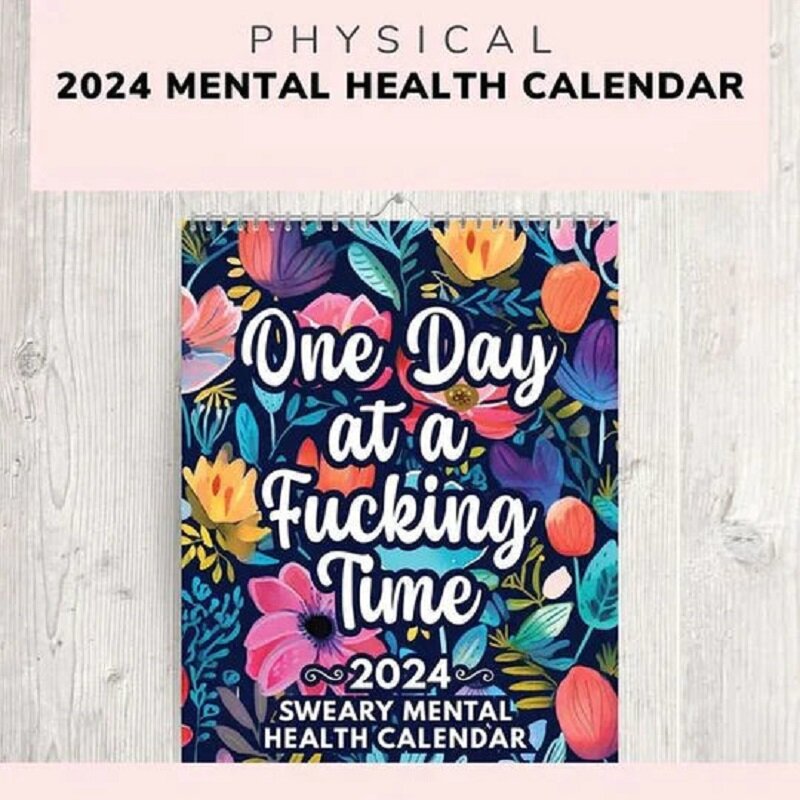 Calendario de salud Mental 2024, calendario de escritorio divertido, barredilla con firma de calendario de pared, planificador mensual, decoración del hogar