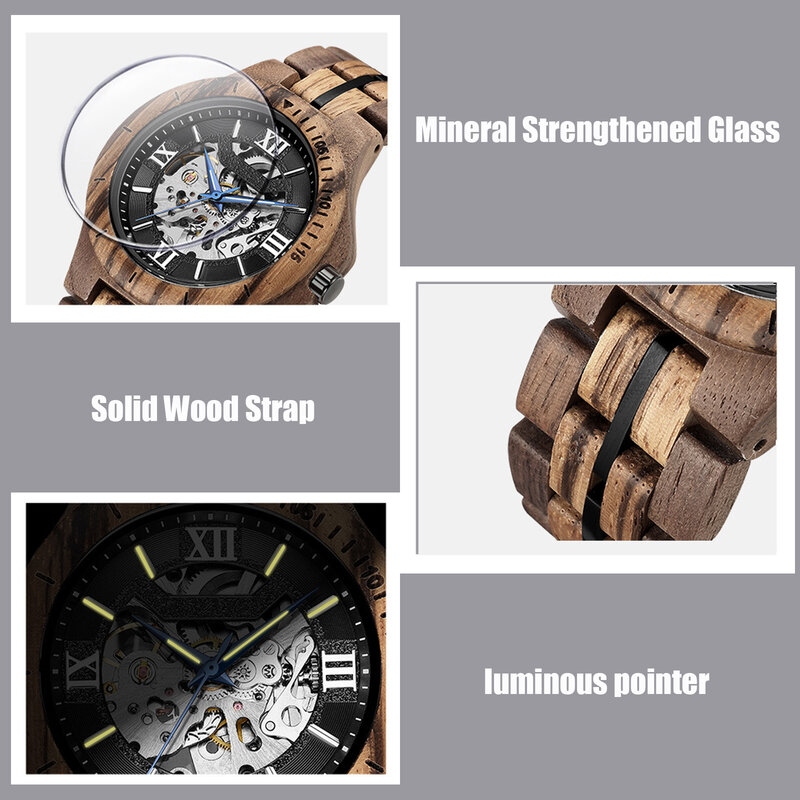 Drewniany zegarek dla mężczyzn kobiet, stylowy chronograf wojskowy zwykły kalendarz drewniane zegarki