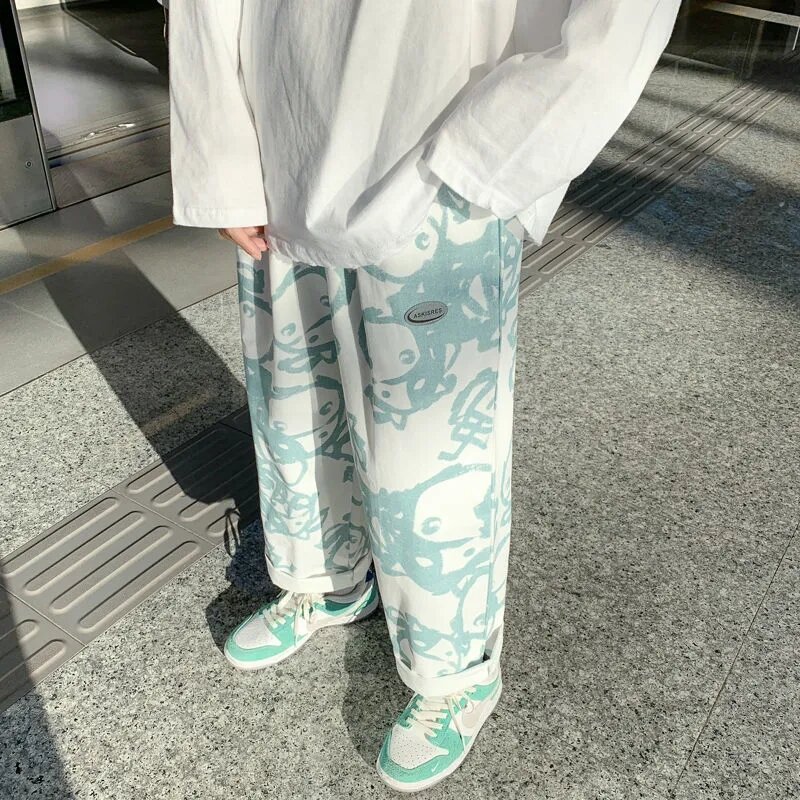 Outono design sentido verão personalidade rua vestuário calças largas perna feminina coreano moda solta primavera fina doce fresco ins maré