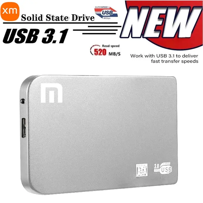 고속 SSD 휴대용 외장 솔리드 스테이트 하드 드라이브, USB3.0 인터페이스, HDD 모바일 하드 드라이브, 샤오미 노트북 및 휴대폰용, 1TB