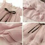Gaun jala anak perempuan, baju putri renda Applique merah muda musim panas anak-anak bayi