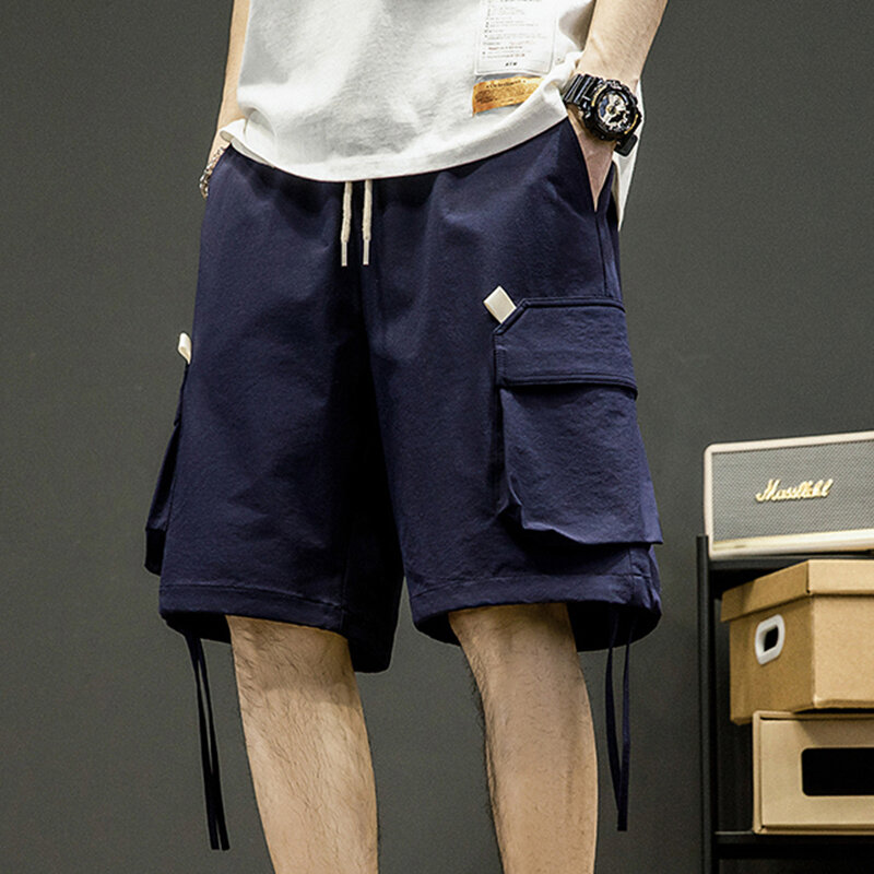 Pantalones cortos deportivos holgados para hombre, ropa de calle con múltiples bolsillos, moda coreana, Y2K, 2024