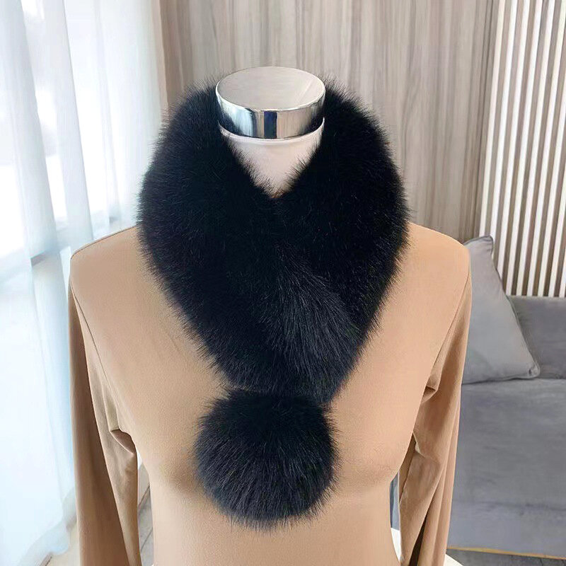 Versatile Fluffy Outdoor Plush Ball Neck Warme Scarf Imitation Fox Fur Fashion Soft Elegant Comfortable Neckerchief Clothing Acc
