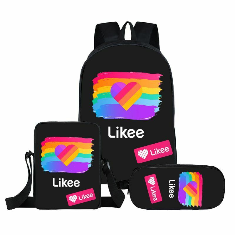 Popular Creative Funny likee 3D Print 3pcs/Set pupil School Bags Laptop Daypack Backpack Inclined shoulder bag Pencil Case