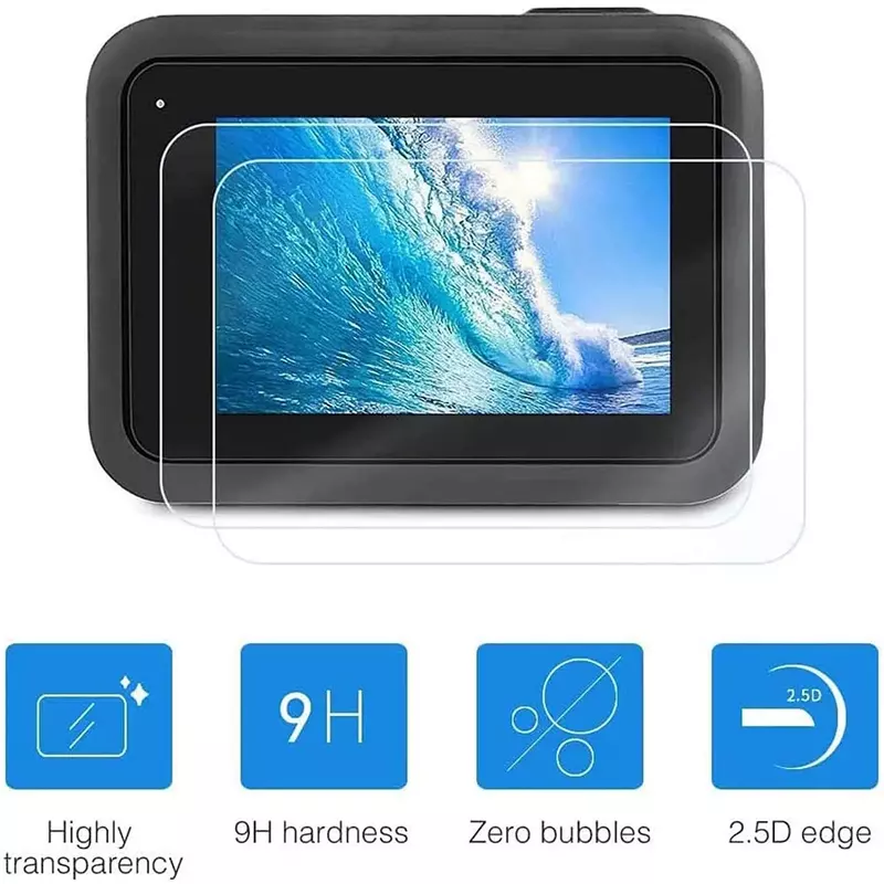 Protector de pantalla de vidrio templado para GoPro Hero 12, 11, 10, 9, película protectora de lente negra, accesorios de cámara