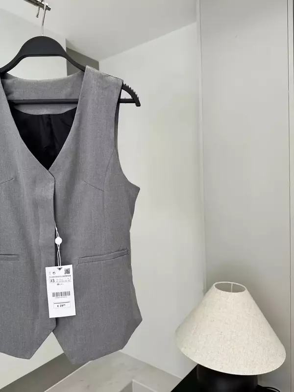 Colete assimétrico com decote em v feminino, blusa de botão sem mangas, blusa exclusiva, design retrô, casual, nova moda