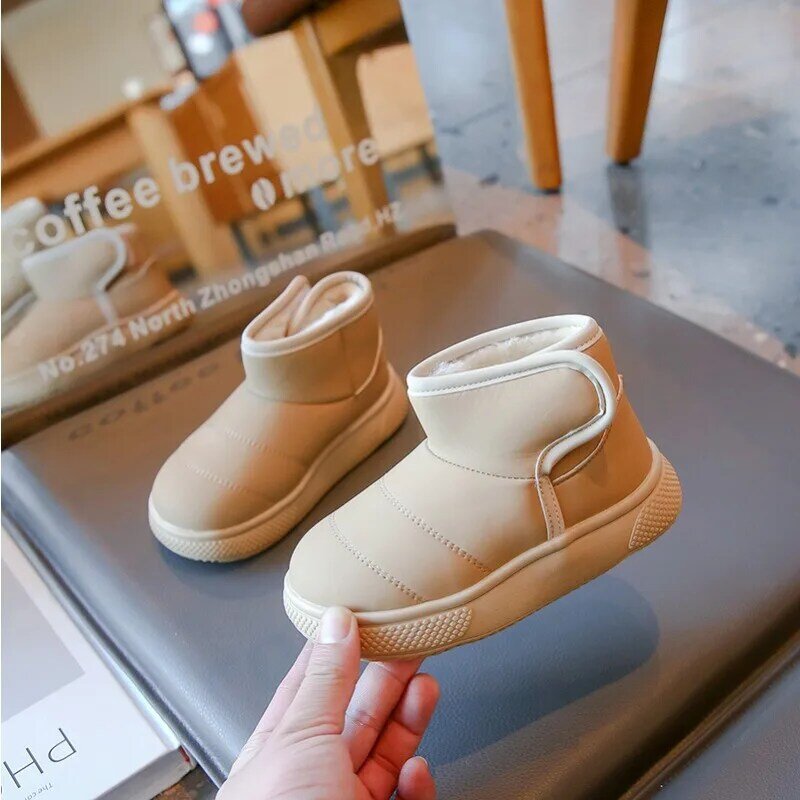 Winter Children Boots Thicken Plush Warm Cotton Shoes for Boys Fashion Solid Thick Sole Non-slip Snow Boots Casual Girls Boots