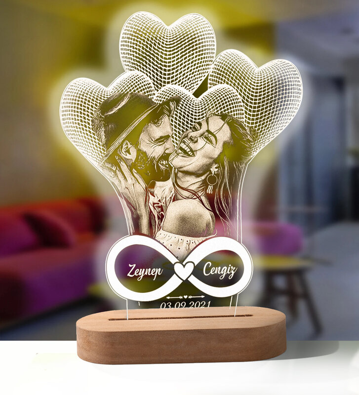 Lámpara de foto 3D personalizada, foto y texto personalizados, Día de San Valentín, boda, aniversario, cumpleaños, 3D luz nocturna, regalos