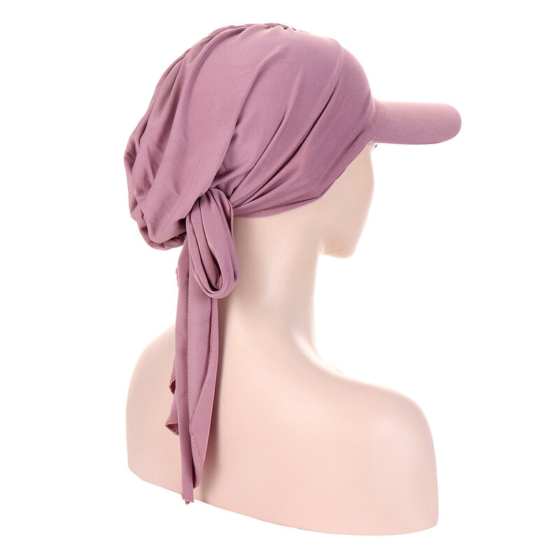 Topi musim panas untuk wanita hijab Muslim, topi bola dasar warna Solid, pakaian olahraga luar ruangan, syal kepala wanita, topi musim panas untuk wanita