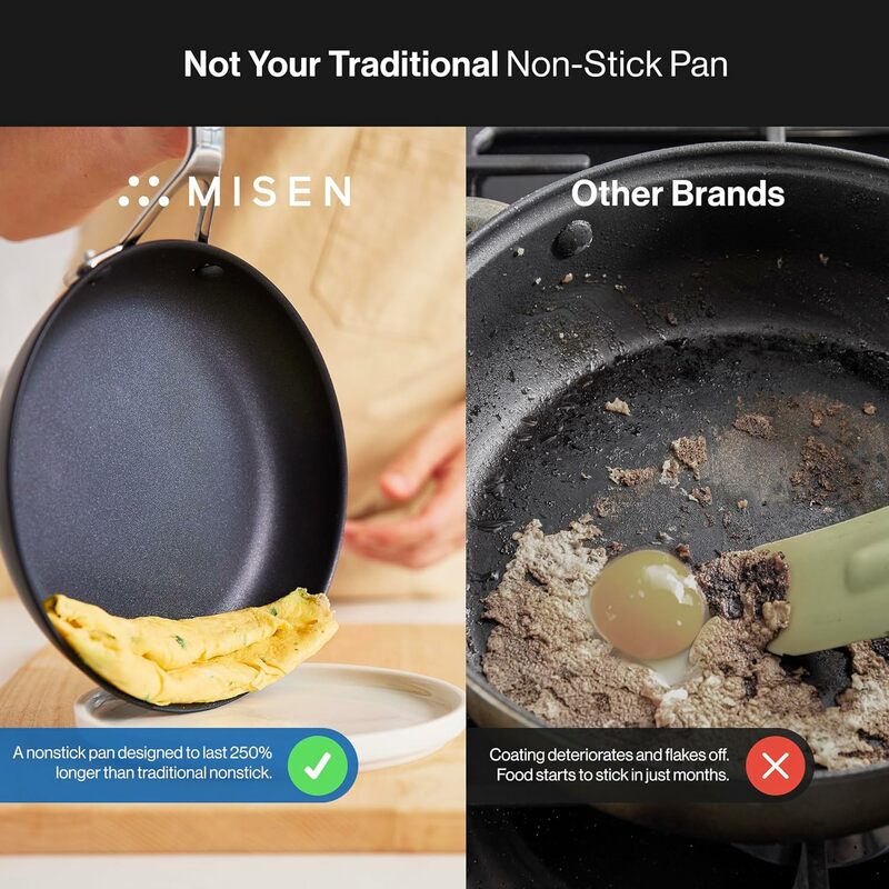 Misen nonstick กระทะกระทะกระทะ-8, 10, 12นิ้ว skillets สำหรับทำอาหารไข่, ไข่เจียว-เหนี่ยวนำพร้อม, เครื่องล้างจานปลอดภัย