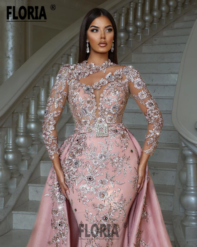 Wunderschöne Dubai Meerjungfrau Abendkleider Blumen Spitze Applikationen Hochzeits feier Kleider Arabien formelle Gelegenheit Kleid Robe de Soirée