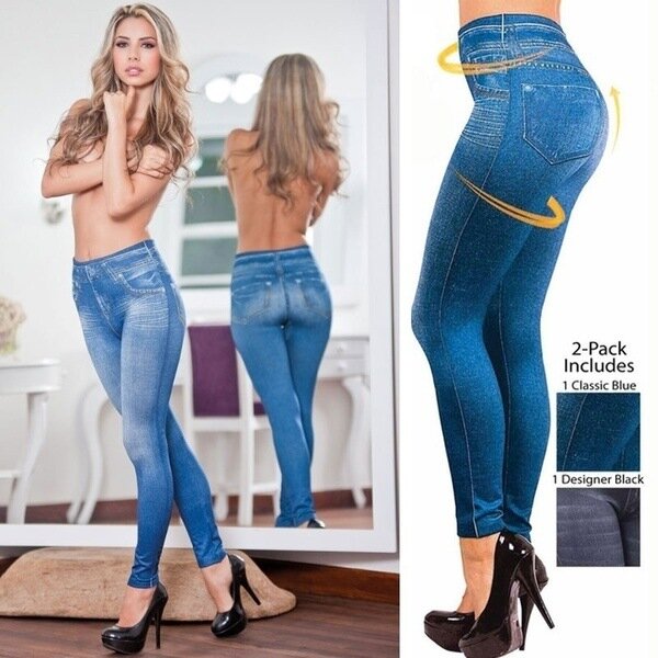 Casual Women's Pants 2023 Sexy Hip Lift Imitation Denim Pair with Hollow Out Elastic Tights High Waist Skinny Female Pant