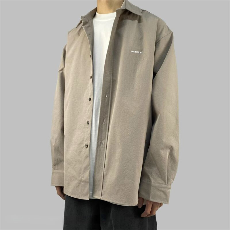 Camisa larga larga de manga comprida masculina, capa aberta de costas, camisa de botão, jaqueta high-end, roupas masculinas, design de nicho, novo, 2024