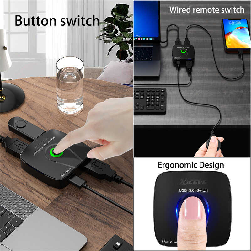 2 in 1 Out/1 in 2 Out Switcher for 2 Computers Sharing Printer Mouse Keyboard With Wired Remote Control 2 USB 3.0 Cables