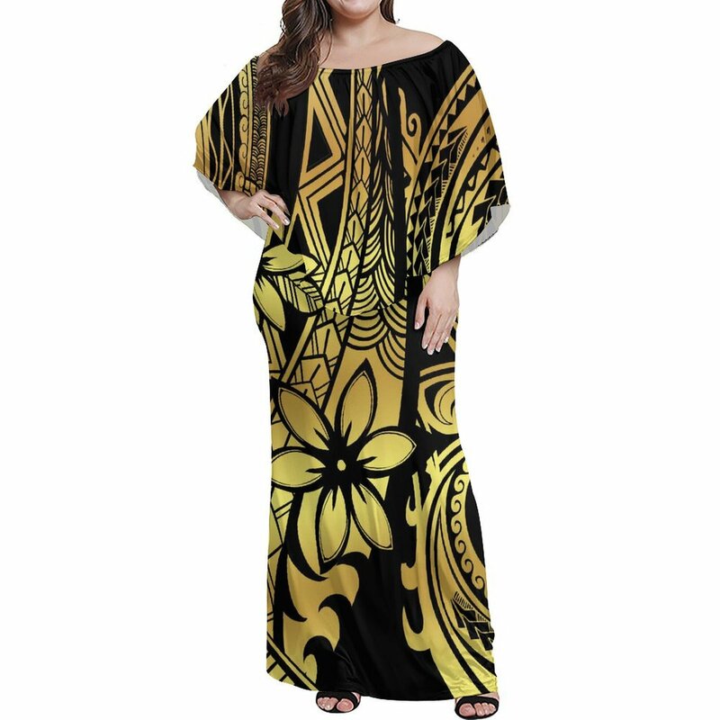 2024 Sommer benutzer definierte Frauen Cape Ärmel Kleid Samoa polynesische Insel Design bequeme Freizeit kleid