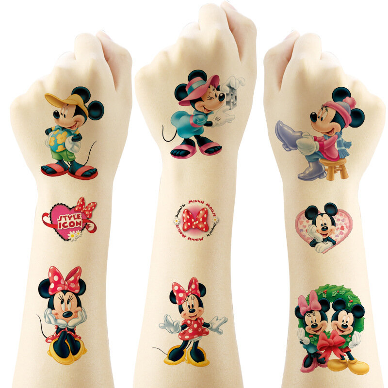 Autocollant de tatouage Disney Minnie Mouse pour enfants, figurine d'anime, dessin animé, cadeau d'anniversaire pour filles, art corporel, imperméable, 1 pièce