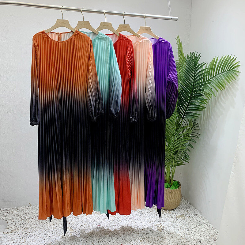 Miyake Fold 그라데이션 A 워드 이브닝 드레스 여성 의류, 고급스러운 롱 원피스, 분위기 있는 마이너리티 디자인, 2024 여름 신상
