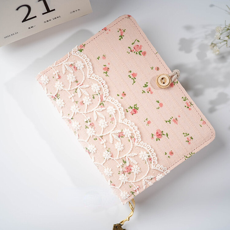 Lace Pink Dense Flowers Cotton Loose Leaf A5A6A7 BinderJournal Notebook Diary Cover Ring Planners Organizer Girl Gifts Handmade